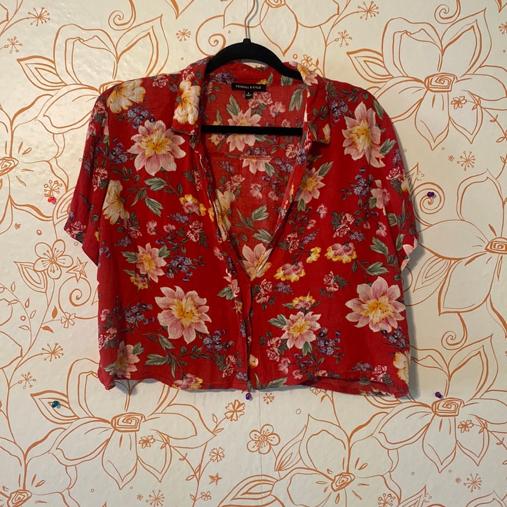 Floral button up crop top